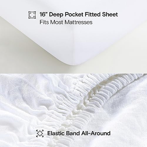Sijo Stone Washed Organic French Linen Bed Sheet Set, GOTS Certified Organic, Best Cooling Linen Sheet Award by Sleep Foundation, 3 Piece - 2 Pillowcases and 1 Fitted Sheet (Snow, Queen) - Image 5