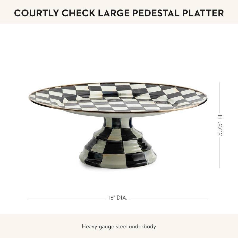 mackenzie childs طبق كعكة دائري كبير من ماكنزي تشايلدز بتصميم فحص المحكمة باللونين الأسود والأبيض - Image 4