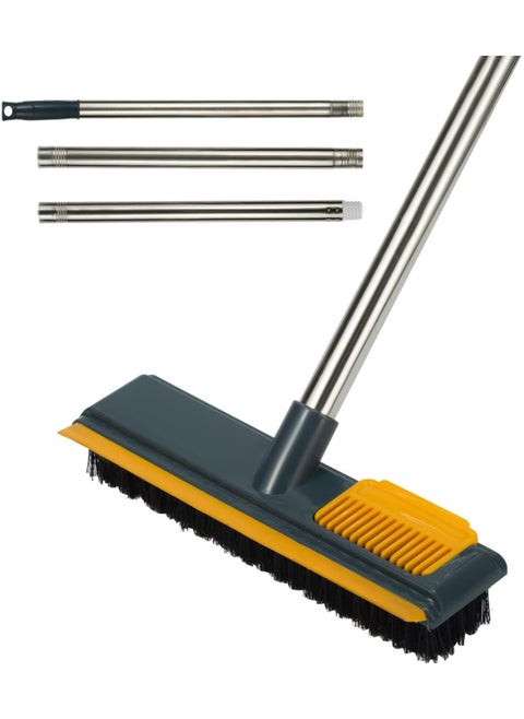 Cleaning Brush with Long Handle, Three Section Splicing Floor Scrub Brush,Stiff Bristle Brush Scrubber with Squeegee, Shower Scrubber Kit with Extendable Handle for Bathroom, Bathtub and Ceramic Tile