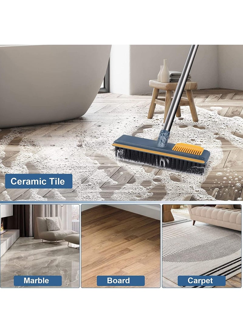 Cleaning Brush with Long Handle, Three Section Splicing Floor Scrub Brush,Stiff Bristle Brush Scrubber with Squeegee, Shower Scrubber Kit with Extendable Handle for Bathroom, Bathtub and Ceramic Tile