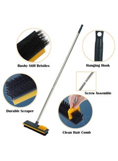 Arabest Cleaning Brush with Long Handle, Three Section Splicing Floor Scrub Brush,Stiff Bristle Brush Scrubber with Squeegee, Shower Scrubber Kit with Extendable Handle for Bathroom, Bathtub and Ceramic Tile  - Image 3