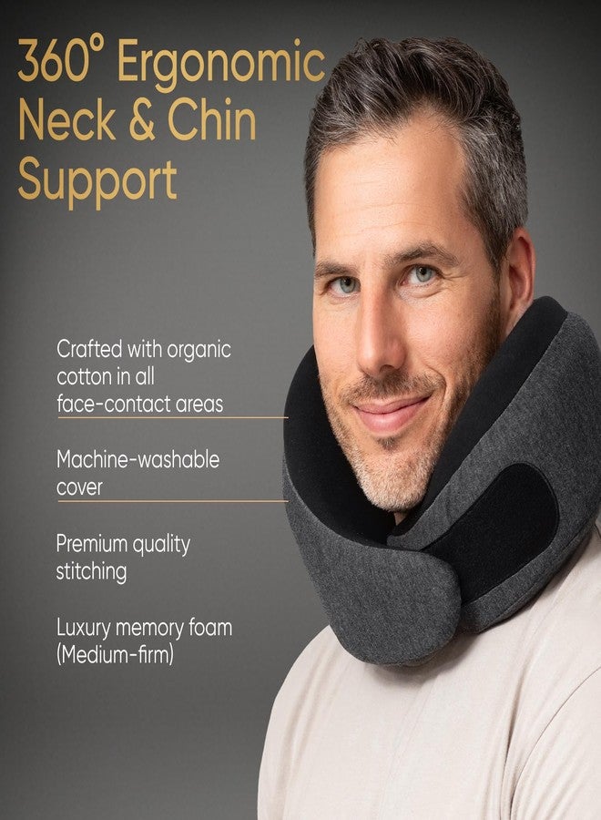Proglobe Ash Black Memory Foam Travel Neck Pillow for Airplanes, Compact Plane Cushion for Long Flights with Soft Chin Support and Compression Bag, Comfortable Lightweight Air Travel Accessory - Image 3