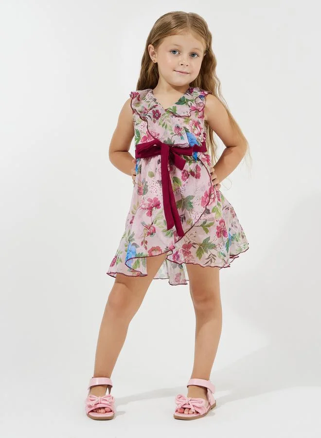 Styli Floral Print Wrap Front Dress