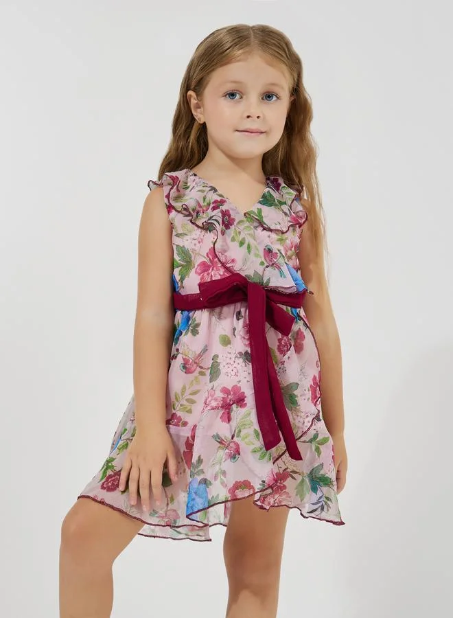 Styli Floral Print Wrap Front Dress
