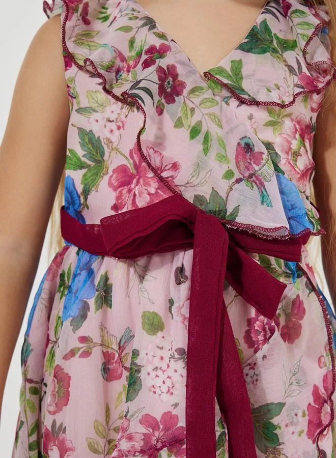Styli Floral Print Wrap Front Dress