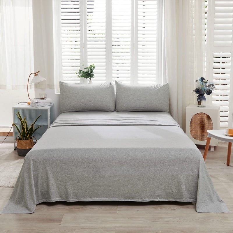 LIFETOWN LIFETOWN 100% Jersey Knit Cotton Bed Sheet Ultra Soft T-Shirt Feel Bedding Sheet 1 Piece Flat Sheet Breathable Wrinkle-Free (Light Grey  King) - Image 2