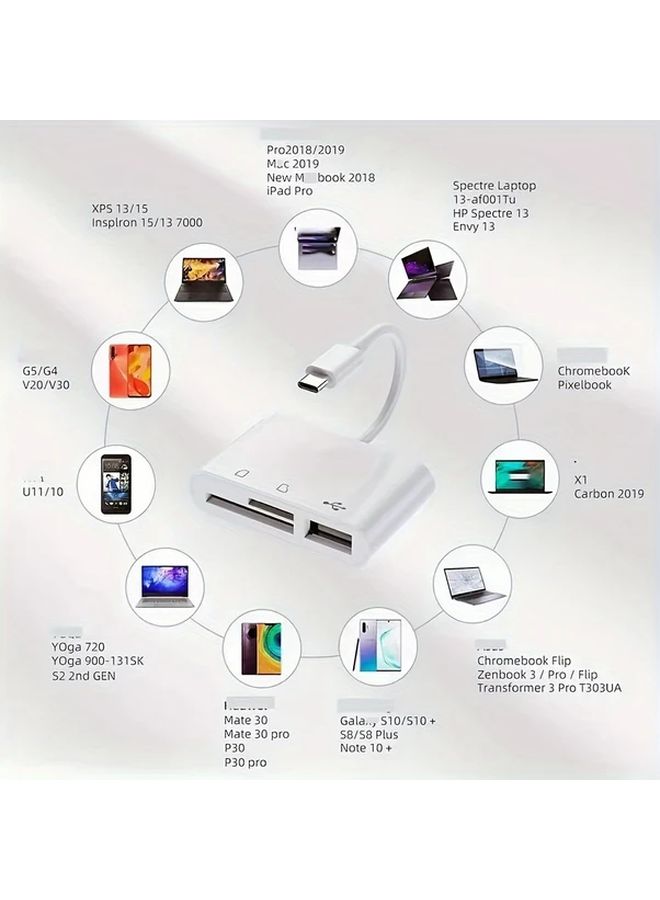 حزمة بيضاء من قطعتين قارئ بطاقة USB C SD TF 3 في 1 محول تخزين للهواتف وأجهزة الكمبيوتر المحمولة - Image 1
