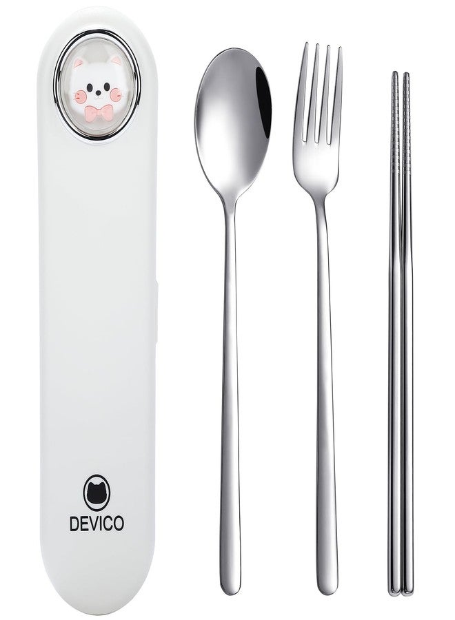 DEVICO Travel Utensils with Case Cute, Reusable Silverware for Lunch, Portable Cutlery Set, 18/8 Stainless Steel Fork Spoon Chopsticks in Cartoon Case, Dishwasher Safe - Image 1