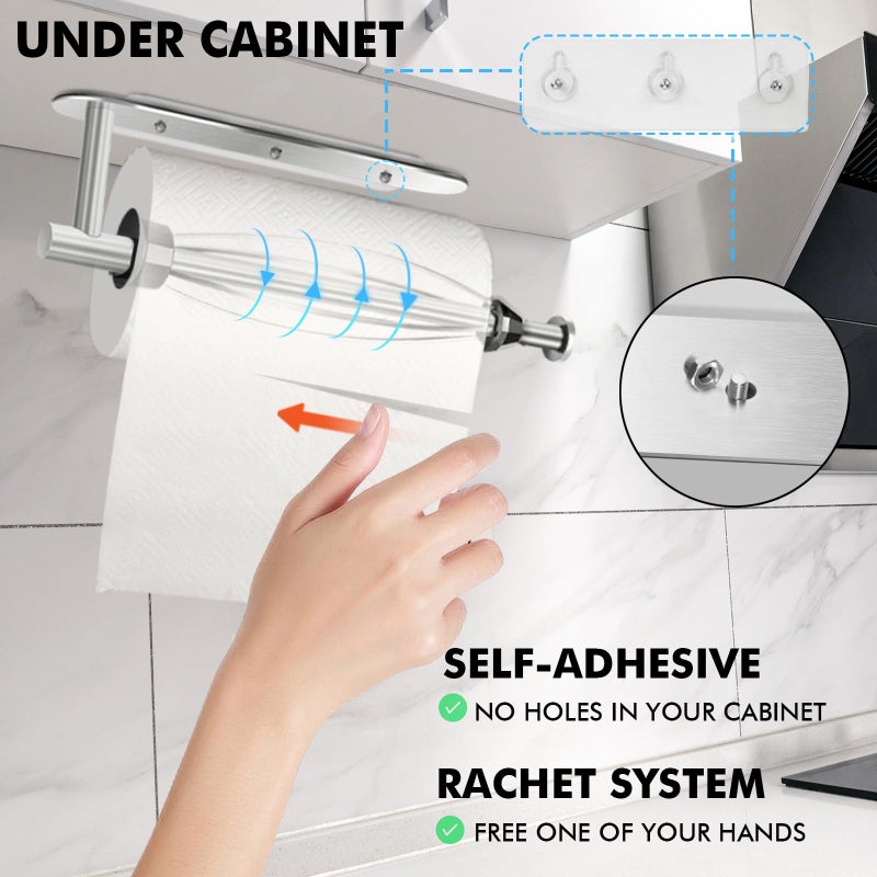 KIHOGEM Magnetic Paper Towel Holder, One Hand Operable Paper Towel Holder Wall Mount with Strong Magnetic Backing and Self-Adhesive for Kitchen Refrigerator RVs Grill Garage(Silver) - Image 3