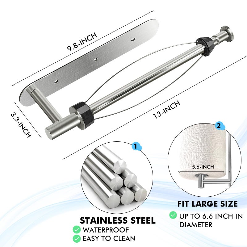 KIHOGEM Magnetic Paper Towel Holder, One Hand Operable Paper Towel Holder Wall Mount with Strong Magnetic Backing and Self-Adhesive for Kitchen Refrigerator RVs Grill Garage(Silver) - Image 4