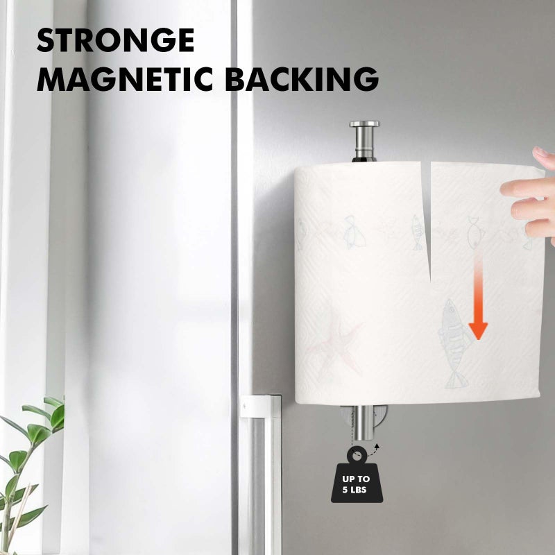 KIHOGEM Magnetic Paper Towel Holder, One Hand Operable Paper Towel Holder Wall Mount with Strong Magnetic Backing and Self-Adhesive for Kitchen Refrigerator RVs Grill Garage(Silver) - Image 2