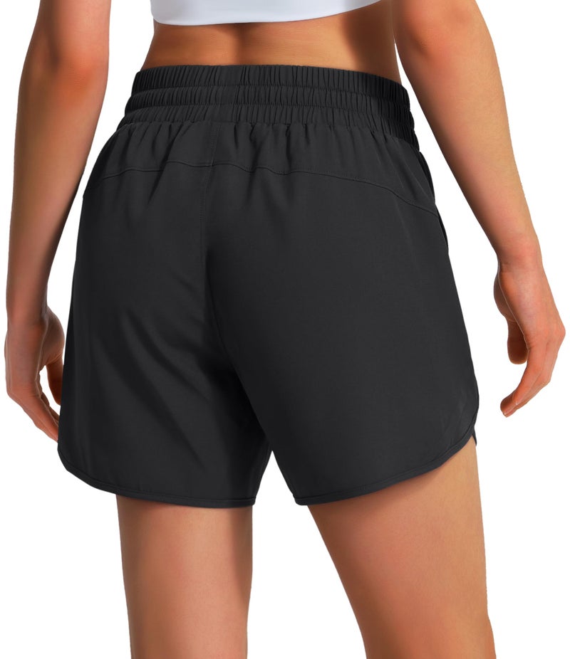 Ksmien Women's 5"/ 7" Athletic Running Shorts Quick Dry Lightweight Workout Gym Shorts with Zipper Pockets UPF 50+ Black - Image 2