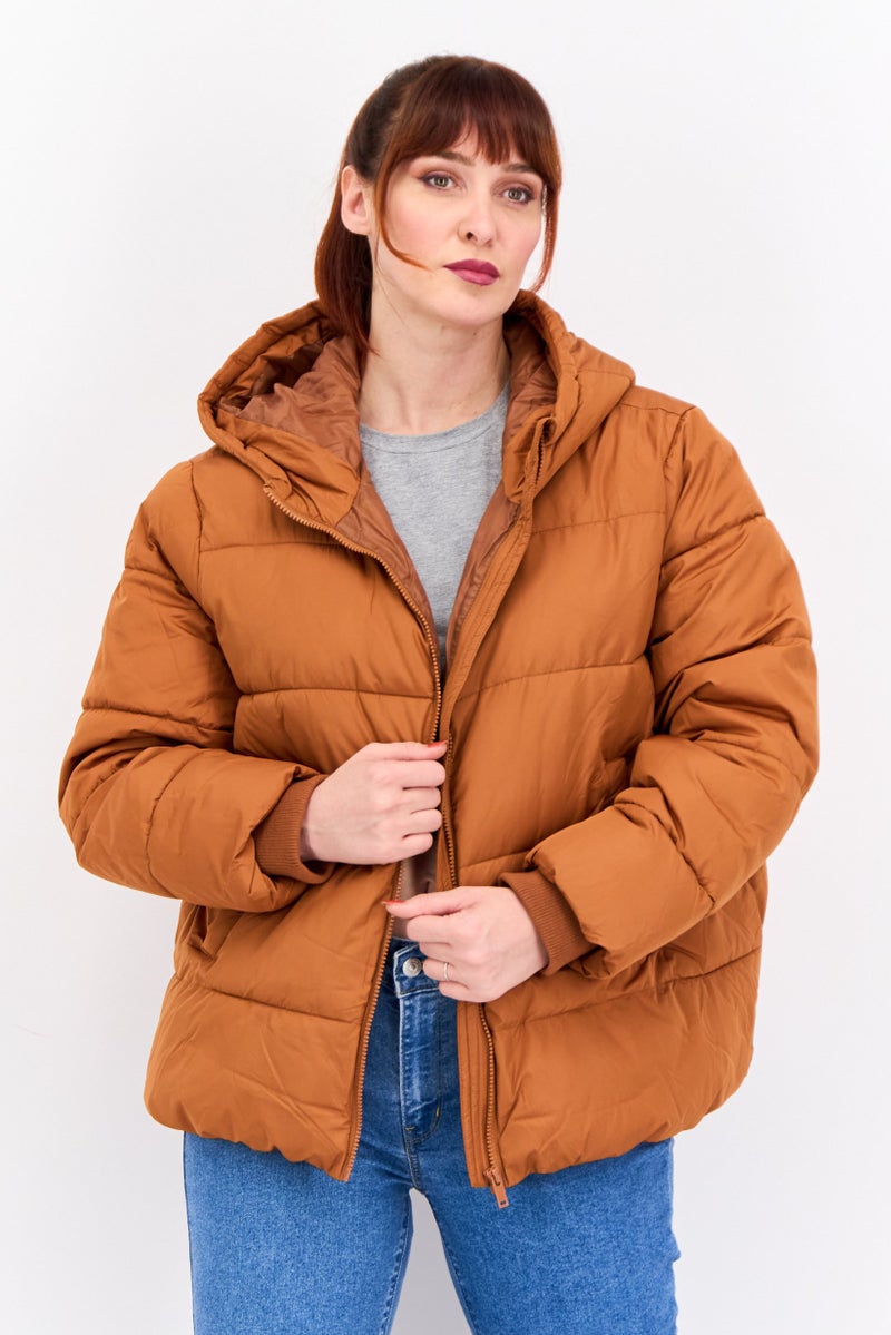 Fire & Glory Women Quilted Puffer Jacket, Brown - Image 1