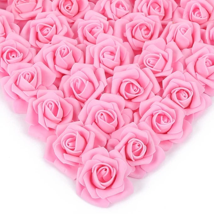 FOAM ROSES ARTIFICIAL FLOWER HEADS 200 PCS STEMLESS FAKE ROSES FOR DIY CRAFT WEDDING BOUQUET PARTY DECORATION PINK