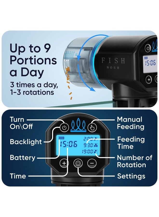 FISHNOSH Automatic Fish Feeder for Aquarium - New Generation 2023, Auto Food Dispenser with Timer for Small Tank, Big Aquariums & Pond - Battery-Operated Feeders for Goldfish, Koi, & More on Weekend - Image 3