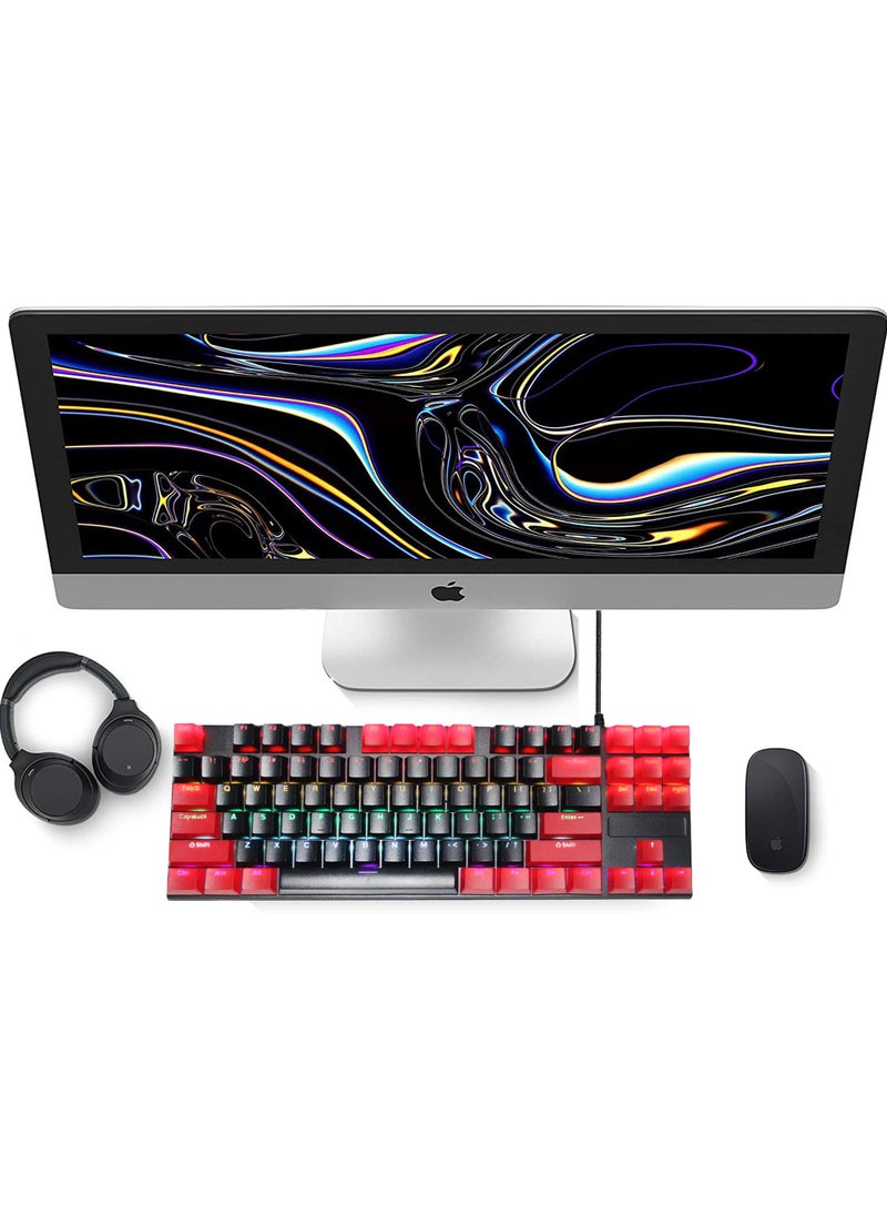 Rock Pow - 87 Keys Mechan87 Keys Mechanical Gaming Keyboard USB Wired Keyboard Ergonomic Computer Keyboard with RGB LED Backlit Anti-ghosting Splash-Proof Ideal for PC/Macical Gaming Keyboard USB Wired Keyboard - Image 1