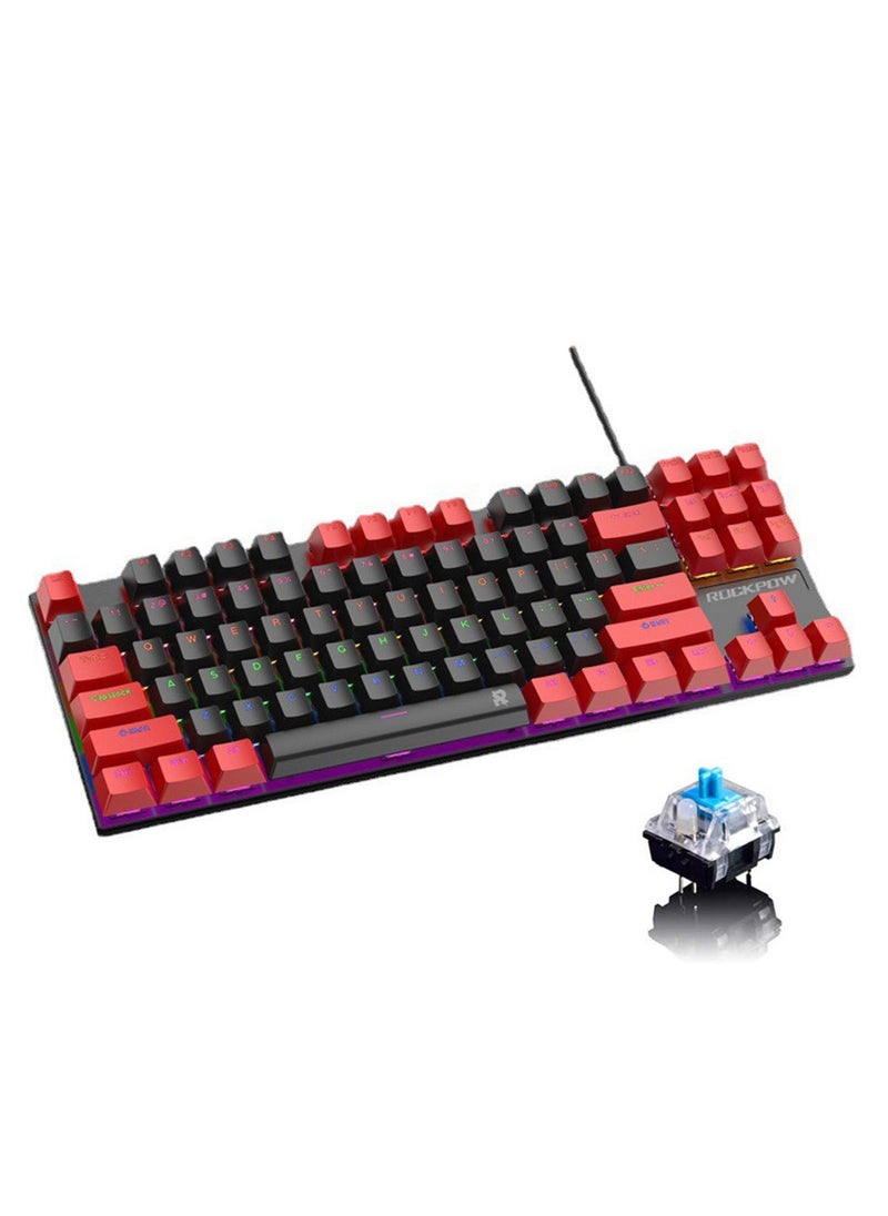 Rock Pow - 87 Keys Mechan87 Keys Mechanical Gaming Keyboard USB Wired Keyboard Ergonomic Computer Keyboard with RGB LED Backlit Anti-ghosting Splash-Proof Ideal for PC/Macical Gaming Keyboard USB Wired Keyboard - Image 1