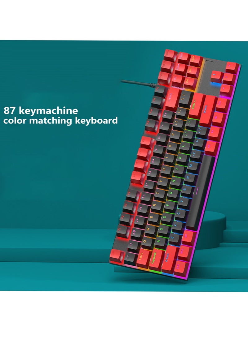 Rock Pow - 87 Keys Mechan87 Keys Mechanical Gaming Keyboard USB Wired Keyboard Ergonomic Computer Keyboard with RGB LED Backlit Anti-ghosting Splash-Proof Ideal for PC/Macical Gaming Keyboard USB Wired Keyboard - Image 1