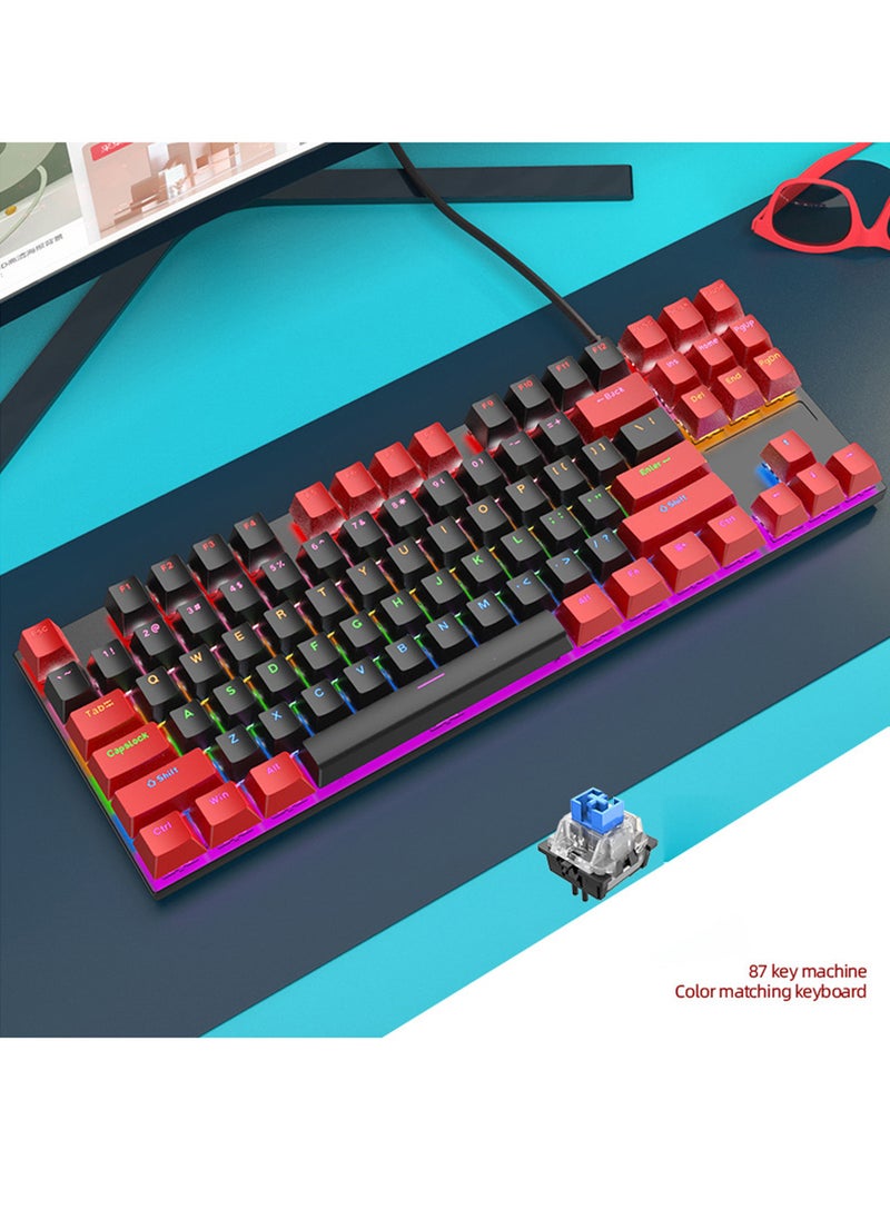 Rock Pow - 87 Keys Mechan87 Keys Mechanical Gaming Keyboard USB Wired Keyboard Ergonomic Computer Keyboard with RGB LED Backlit Anti-ghosting Splash-Proof Ideal for PC/Macical Gaming Keyboard USB Wired Keyboard - Image 1