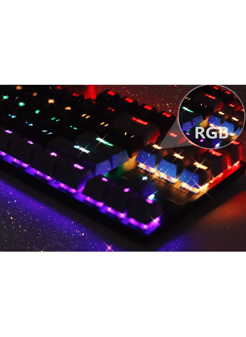 Rock Pow - 87 Keys Mechan87 Keys Mechanical Gaming Keyboard USB Wired Keyboard Ergonomic Computer Keyboard with RGB LED Backlit Anti-ghosting Splash-Proof Ideal for PC/Macical Gaming Keyboard USB Wired Keyboard - Image 1