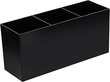 OWAYOTO Makeup Brush Organizer Acrylic Tray 3 Slot Office Desk Stationery Holder Black Box - Image 1