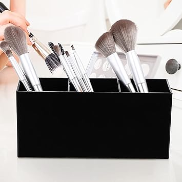 OWAYOTO Makeup Brush Organizer Acrylic Tray 3 Slot Office Desk Stationery Holder Black Box - Image 4
