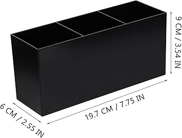 OWAYOTO Makeup Brush Organizer Acrylic Tray 3 Slot Office Desk Stationery Holder Black Box - Image 2