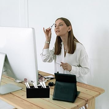 OWAYOTO Makeup Brush Organizer Acrylic Tray 3 Slot Office Desk Stationery Holder Black Box - Image 5