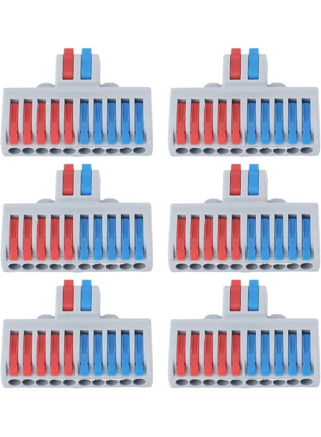 erorex 6 Pcs Lever Wire Connectors, 2 in 10 Out Wire Connector, Compact Splicing Electrical Connectors, Quick Wiring Cable Connectors for Home Appliances, Lighting, Electrical Control - Image 1