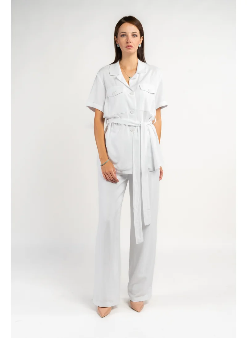 فاشونارا طقم من الكتان الأبيض متناسق القطع