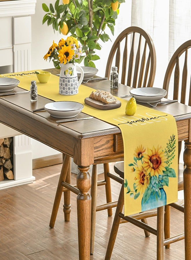 Artoid Mode Yellow Hello Sunshine Sunflower Summer Table Runner, Seasonal Spring Kitchen Dining Table Decoration for Home Party Decor 13x60 Inch - Image 4