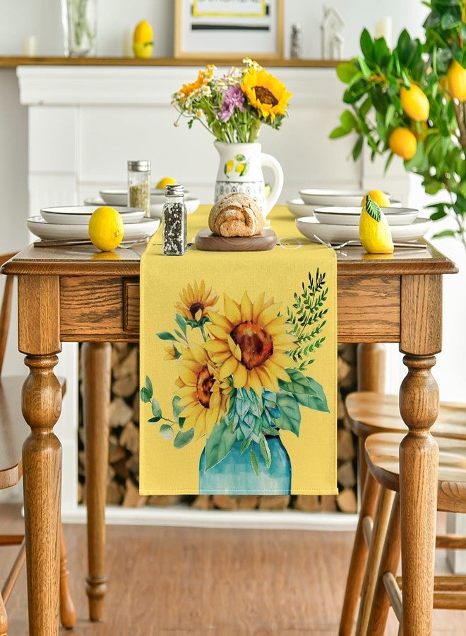 Artoid Mode Yellow Hello Sunshine Sunflower Summer Table Runner, Seasonal Spring Kitchen Dining Table Decoration for Home Party Decor 13x60 Inch - Image 2