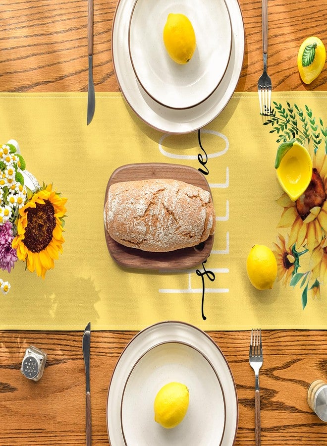 Artoid Mode Yellow Hello Sunshine Sunflower Summer Table Runner, Seasonal Spring Kitchen Dining Table Decoration for Home Party Decor 13x60 Inch - Image 3