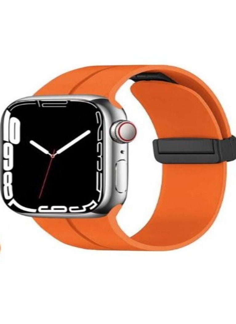 Generic - 42mm-44mm-45mm-49mm Apple Watch Band Magnetic Band D-buckle Silicone Sport Strap Replacement Wrist Band for Apple Series 8/ultra/7/SE/6/5/4/3/2/1,Women men iWatch Bands Orange - Image 1