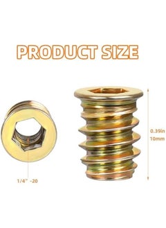 Generic 1/4-20 x 10mm Wood Inserts Bolt Furniture Screw in Nut Threaded Fastener Connector Hex Socket Drive for Wood Furniture, 100 PCS  - Image 2