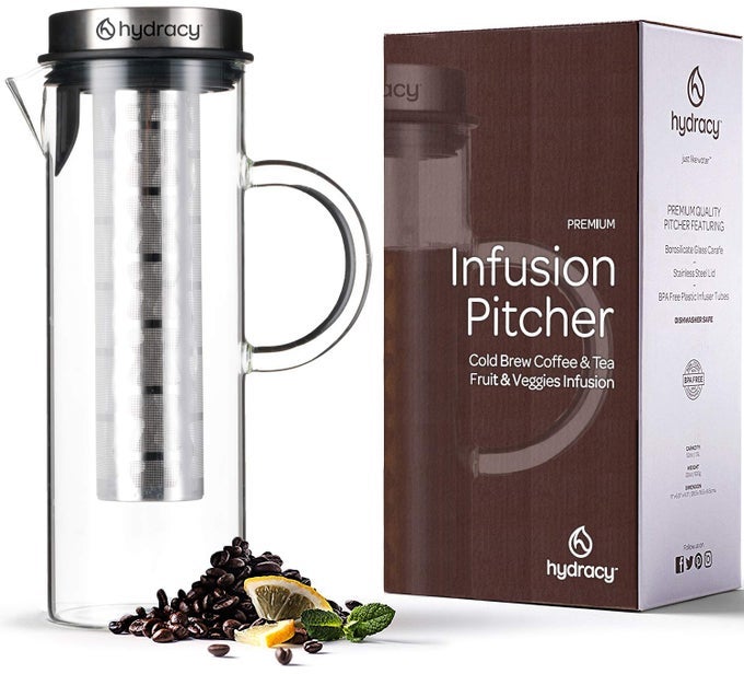 COLD BREW COFFEE MAKER LARGE GLASS INFUSION PITCHER 16 QUARTS 52OZ ICED COFFEE ICED TEA PITCHER WITH STAINLESS STEEL LID FRUIT INFUSION TUBE PERFECT FOR HOME OR OFFICE