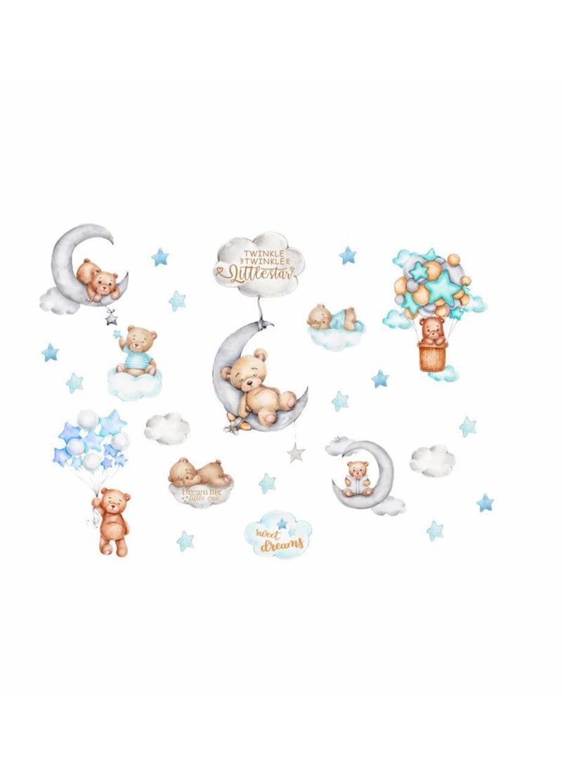 Y&D ملصقات حائط دب سحابة كرتونية مثالية لغرف نوم الأطفال ورياض الأطفال - Image 1