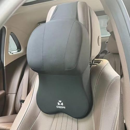 CRENTILA Ergonomic Memory Foam Car Neck & Back Support Pillow – Adjustable Strap, Breathable Washable Cover – Orthopedic Cushion for Neck Pain & Lumbar Support – Black – Ideal for Car, Office & Travel - Image 1