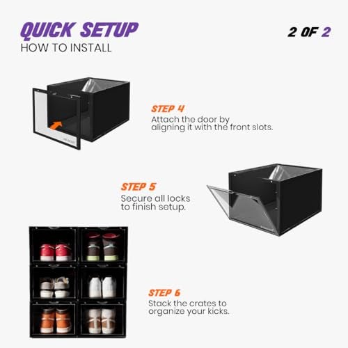 SNEAKARE Shoe Stackable Storage Box and Organiser | Shoe Storage Organizer Plastic Box | Heavy Duty Plastic Sneaker Crates with Magnetic Closure Sneaker | Fits upto UK14 | Pack of 1 (Black) - Image 5