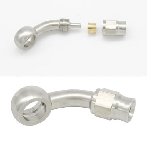 KRD PERFORMANCE Stainless Steel 45 Degree Brake Hose End Fitting Banjo Eye Hole Diameter 112mm 716 to AN3 PTFE Brake Hose Line With Brass Olive - Image 1