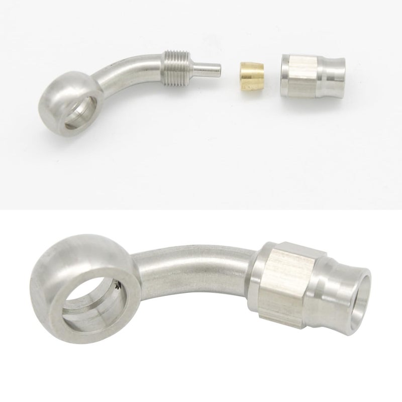 KRD PERFORMANCE Stainless Steel 45 Degree Brake Hose End Fitting Banjo Eye Hole Diameter 112mm 716 to AN3 PTFE Brake Hose Line With Brass Olive - Image 2