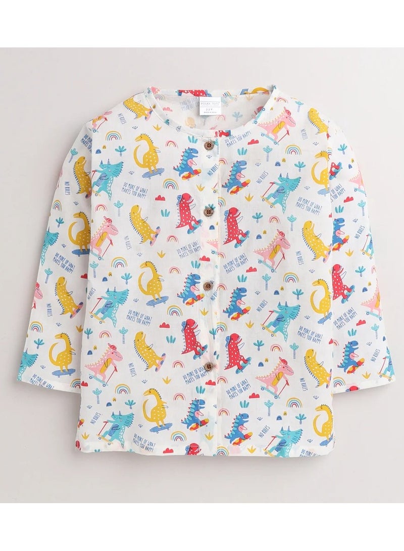 بولكاتوتس قميص نوم بأكمام طويلة من Polka Tots بطبعة ديناصور - أبيض  - Image 2