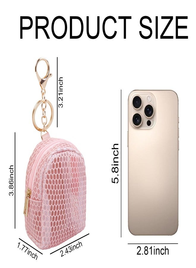 AIBFRID 4Pcs Mini Backpack Keychain,Cute Cosmetic Bag for Women,PU Leather Makeup Bag Key Pocket Lipstick Bag Card Holder Data Cable Organizer Zipper Pouch, Mesh Cosmetic Bag - Image 3