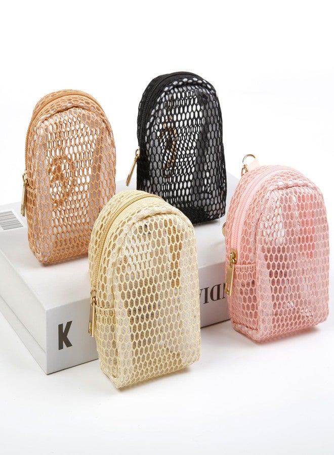 AIBFRID 4Pcs Mini Backpack Keychain,Cute Cosmetic Bag for Women,PU Leather Makeup Bag Key Pocket Lipstick Bag Card Holder Data Cable Organizer Zipper Pouch, Mesh Cosmetic Bag - Image 4