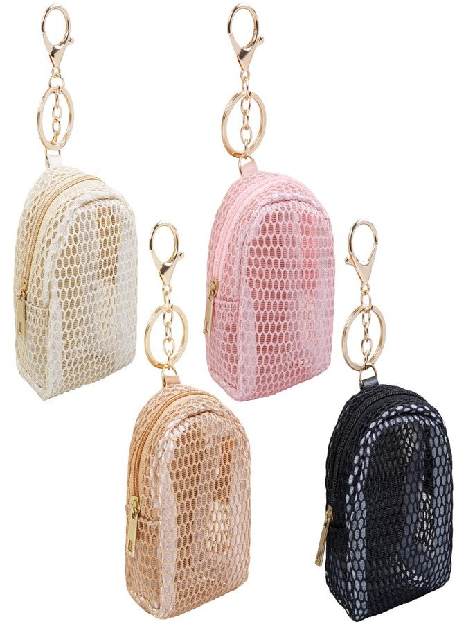 AIBFRID 4Pcs Mini Backpack Keychain,Cute Cosmetic Bag for Women,PU Leather Makeup Bag Key Pocket Lipstick Bag Card Holder Data Cable Organizer Zipper Pouch, Mesh Cosmetic Bag - Image 1