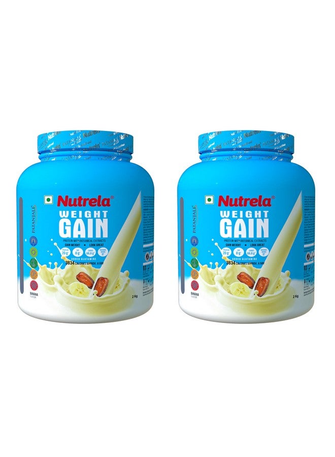 Nutrela Weight Gainer | 2kg Banana Flavour (Pack of 2) | High-Calorie Mass Gainer with Vitamins & Khandsari Sugar | Ideal for Men & Women - Image 1