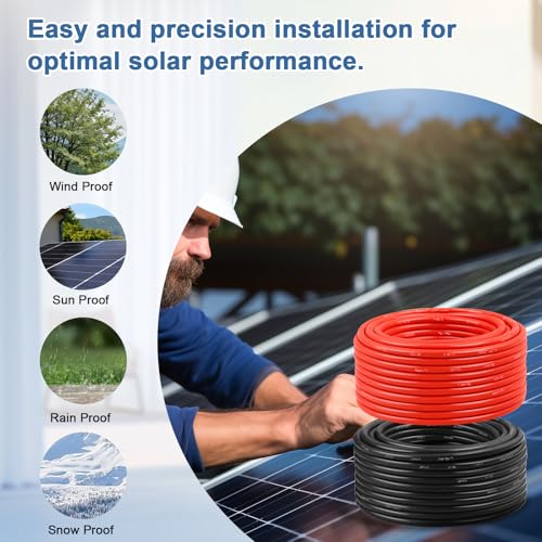 YDDECW Solar Panel Wire 10 AWG(6mm²) - Solar Extension Cable 100Ft Black & 100Ft Red 10 Gauge Tinned Copper PV Wire for Outdoor Automotive RV Solar Panel Boat Marine (Black+Red) - Image 4