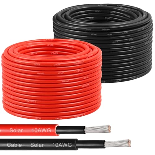 YDDECW Solar Panel Wire 10 AWG(6mm²) - Solar Extension Cable 100Ft Black & 100Ft Red 10 Gauge Tinned Copper PV Wire for Outdoor Automotive RV Solar Panel Boat Marine (Black+Red) - Image 1