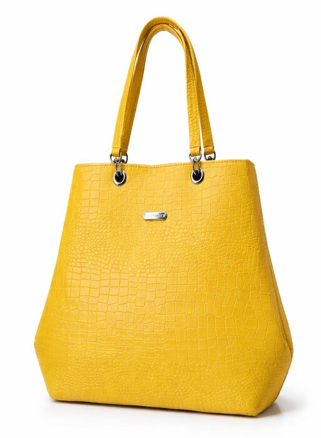 Yellow Croc-Textured Tote Handbag | Women’s Fashion Shoulder Bag - Image 1
