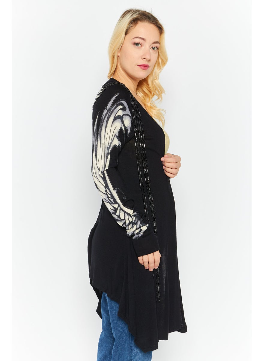 CHRISTIAN AUDIGIER Women Open Front Long Sleeve Textured Cardigan, Black  - Image 2